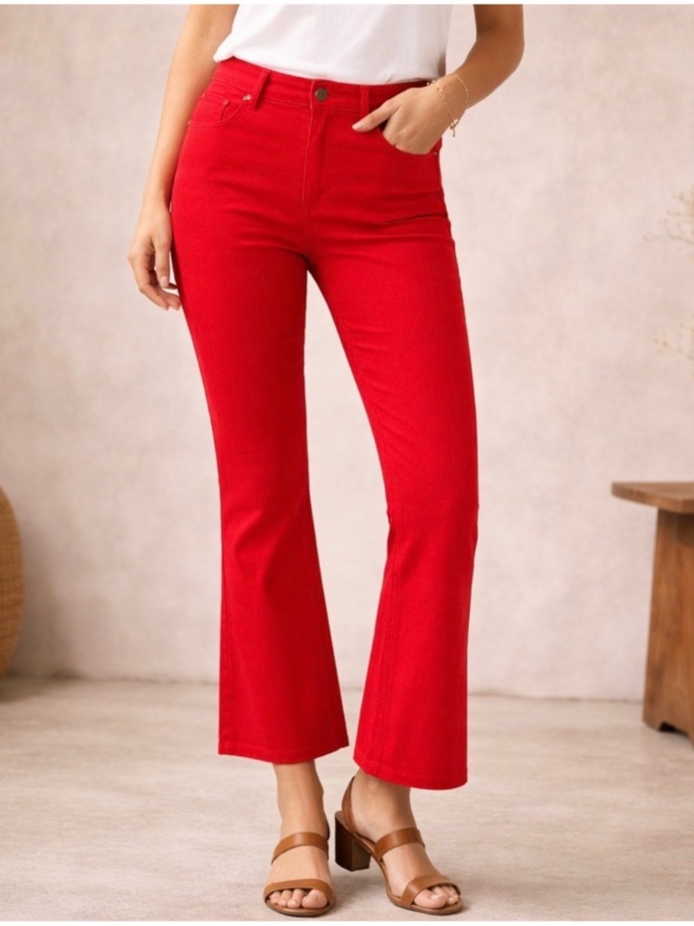 Boston Proper Monterey Kick Flare Ankle Jeans Red High Rise Size 2